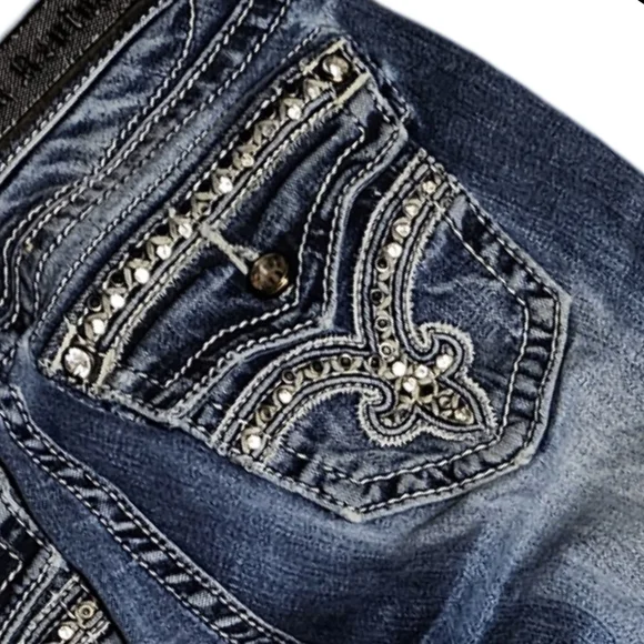 Rock Revival Blue Skinny Jeans with Ornate Embellishments - Picture 3 of 9